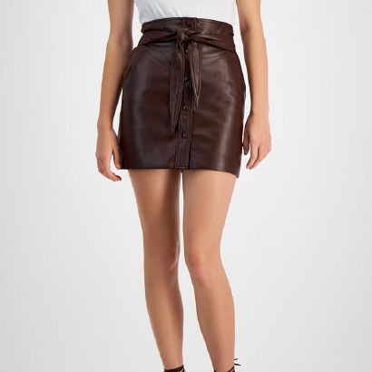 Women's Faux-Leather Tie-Waist Mini Skirt      