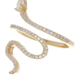 14K Gold Plated Swarovski Crystal Accented Winding Snake Ring