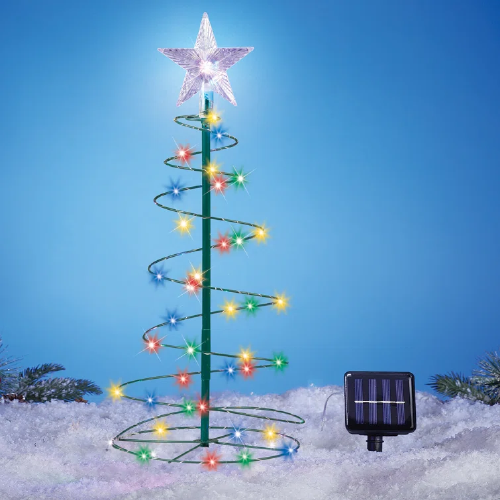 Solar Powered LED Christmas Tree with Star Garden Stake