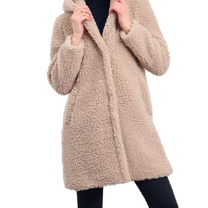 Women's Hooded Button-Front Teddy Coat 