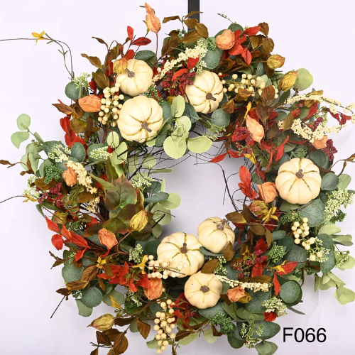 Thanksgiving Day Pumpkin Wreath Handcrafted Faux 26'' Wreath